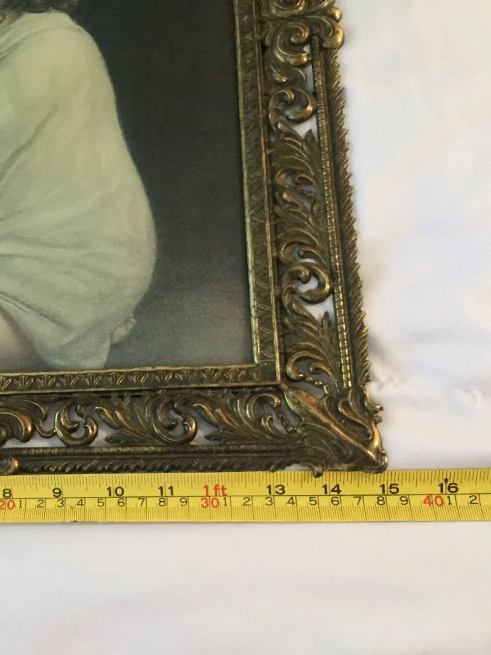 Vtg Italy Filigree Brass Bubble Glass Frame THE INFANT SAMUEL Praying 15x21